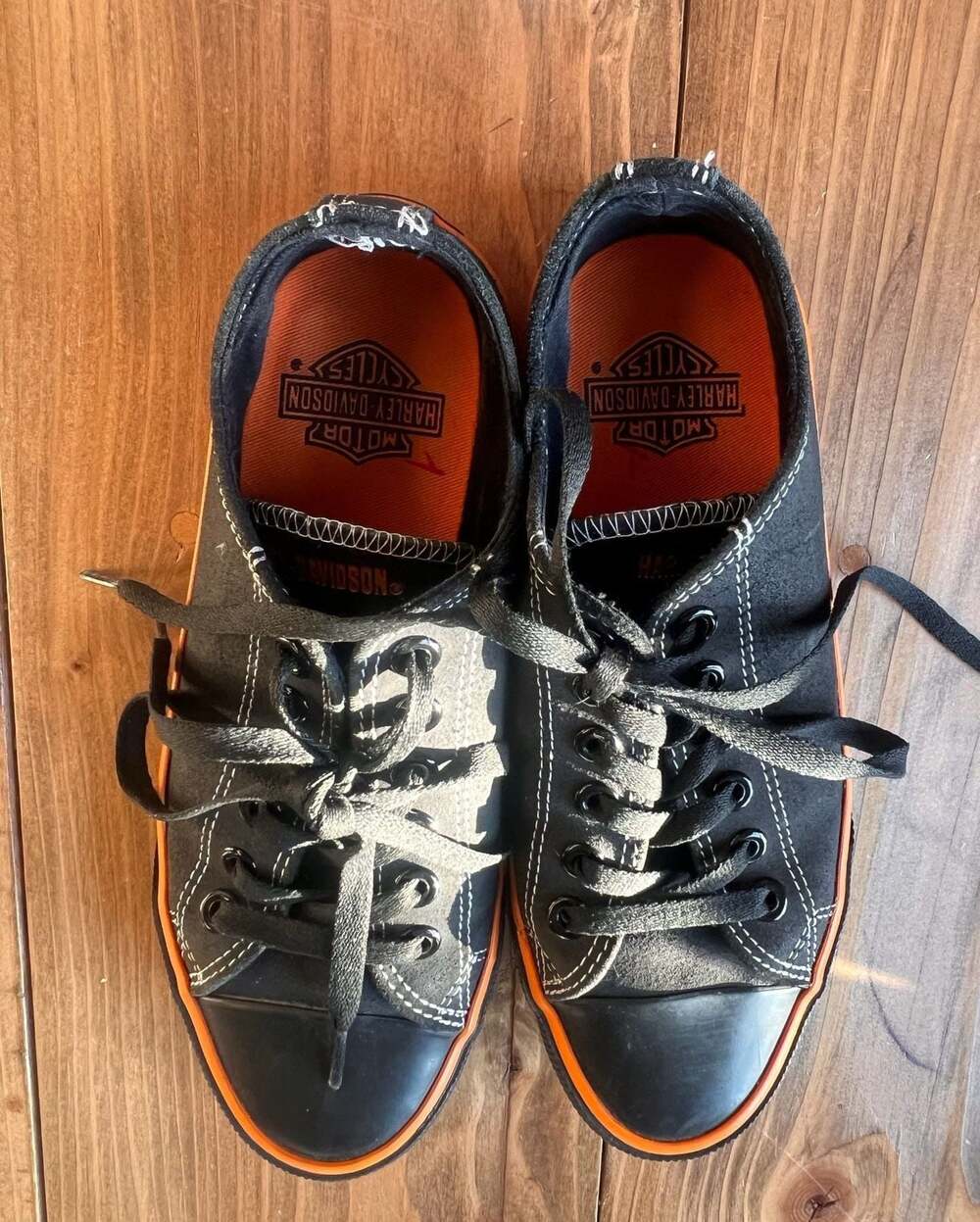 Harley-Davidson Black and Orange Canvas Low Top Sneakers Size 8